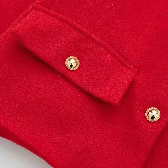 Red Elegant Women's Casual Tweed Jacket Decorated Long Sleeves Coat - Picture 6 of 8